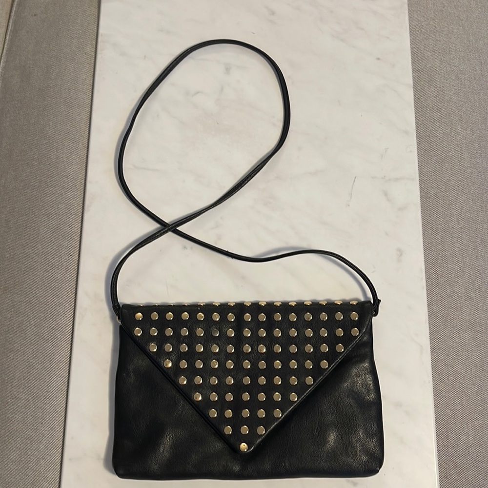 Black with flat gold studs no name shoulder bag